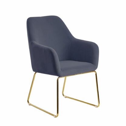 Esszimmerstuhl Samt Blaugrau Küchenstuhl mit goldenen Beinen | Schalenstuhl Stoff / Metall | Design Polsterstuhl Esszimmer | Stuhl Gepolstert