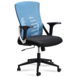 Bürostuhl Blau / Schwarz Mesh-Bezug Schreibtischstuhl bis 120 kg | Drehstuhl höhenverstellbar mit Lendenwirbelstütze | Stoff-Schreibtischsessel ergonomisch mit Armlehnen & Wippfunktion