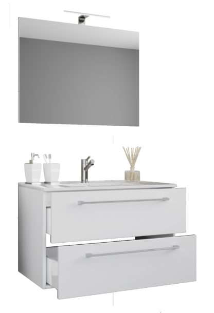 3-tlg. Waschplatz VCM Badinos 80cm 2 Schubfächer | Mit Spiegel