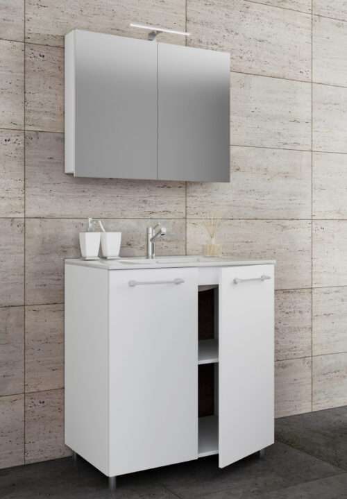 3-tlg. Stand-Waschplatz VCM Badinos 2 Türen 80cm | Mit Spiegelschrank – Bild 2