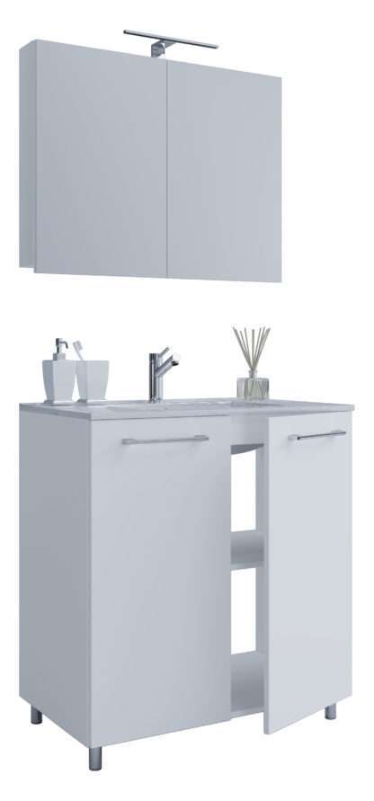 3-tlg. Stand-Waschplatz VCM Gilos 80cm 2 Türen | Mit Spiegelschrank
