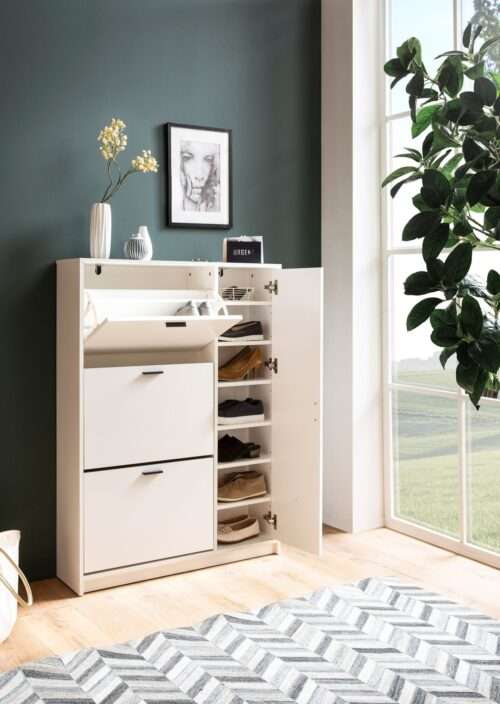 Schuhschrank Weiß 90x120x24 cm Schuhkipper Geschlossen Schuhkommode Modern Flurschrank mit Ablage – Bild 5
