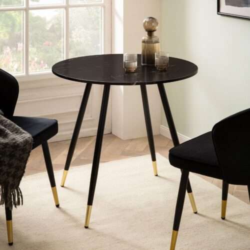 Esszimmertisch 75x75x76 cm Marmor-Optik Schwarz Esstisch Modern Küchentisch mit Metallbeinen – Bild 2