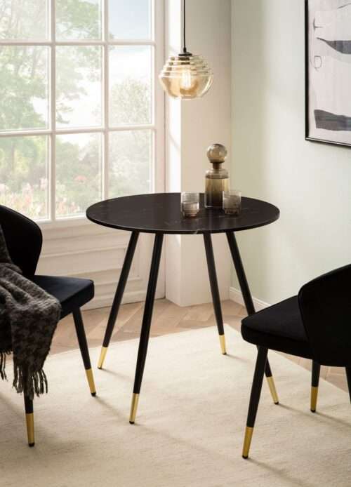 Esszimmertisch 75x75x76 cm Marmor-Optik Schwarz Esstisch Modern Küchentisch mit Metallbeinen – Bild 3