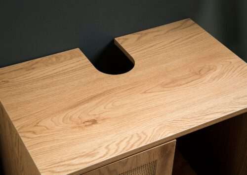 Waschbeckenunterschrank Eiche-Optik 60x60x40 cm mit Türen Badezimmerschrank mit Rattangeflecht – Bild 5