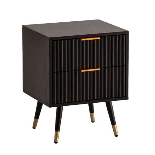 Nachtkonsole Schwarz mit Eiche-Dekor 435x39x56 cm Nachttisch Modern Nachtkommode Boxspringbett – Bild 7