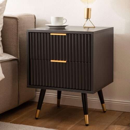 Nachtkonsole Schwarz mit Eiche-Dekor 435x39x56 cm Nachttisch Modern Nachtkommode Boxspringbett – Bild 2