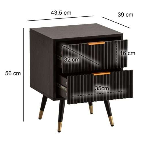 Nachtkonsole Schwarz mit Eiche-Dekor 435x39x56 cm Nachttisch Modern Nachtkommode Boxspringbett – Bild 4