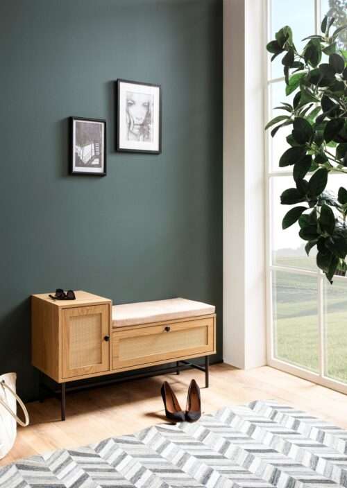Schuhbank mit Sitzfläche 100x60x38 cm Garderobenbank Eiche-Dekor Sitzbank Rattan Klein – Bild 3