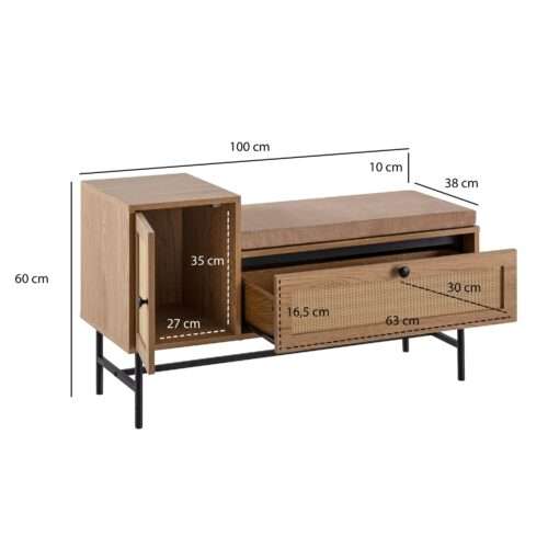 Schuhbank mit Sitzfläche 100x60x38 cm Garderobenbank Eiche-Dekor Sitzbank Rattan Klein – Bild 4