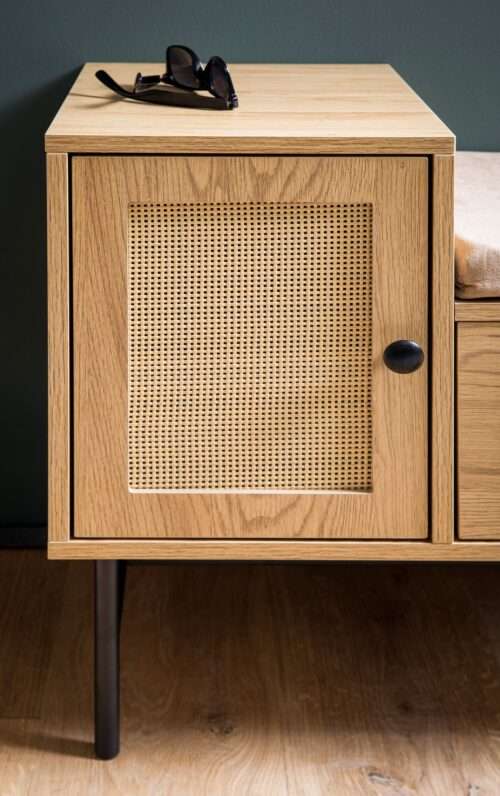 Schuhbank mit Sitzfläche 100x60x38 cm Garderobenbank Eiche-Dekor Sitzbank Rattan Klein – Bild 5