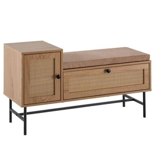 Schuhbank mit Sitzfläche 100x60x38 cm Garderobenbank Eiche-Dekor Sitzbank Rattan Klein – Bild 7