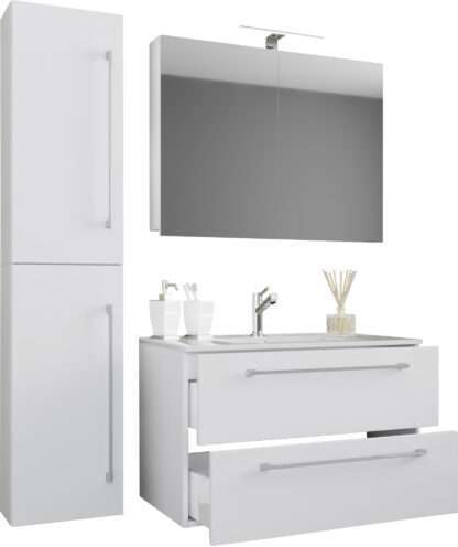 4-tlg. Waschplatz VCM Badinos 2 Schubfächer 80 cm Spiegelschrank + Hochschrank