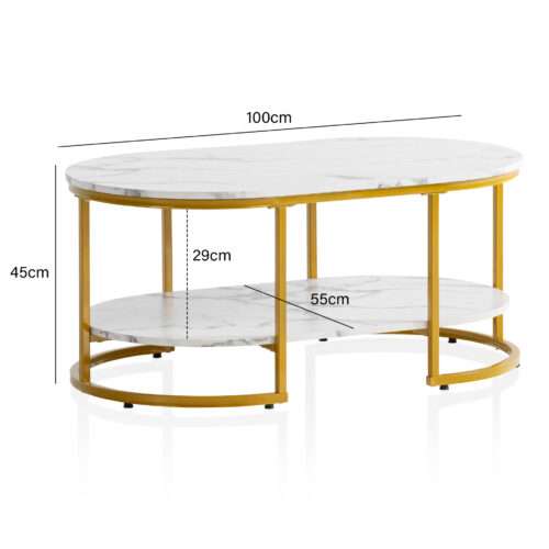 Couchtisch 100x60x45 cm Weiß mit Marmor Optik Design Wohnzimmertisch Rechteckig – Bild 4