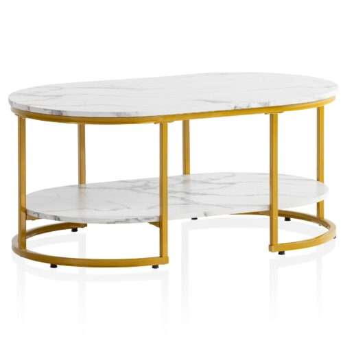 Couchtisch 100x60x45 cm Weiß mit Marmor Optik Design Wohnzimmertisch Rechteckig – Bild 7