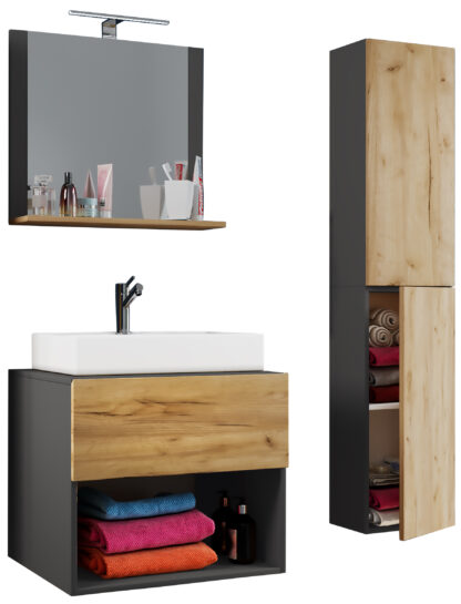 4-tlg. Waschplatz VCM Lendas II 60 cm inkl. Spiegel & Hochschrank