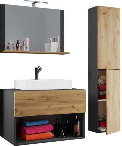 4-tlg. Waschplatz VCM Lendas II 80 cm inkl. Spiegel & Hochschrank