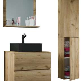 4-tlg. Waschplatz VCM Lendas BL L Spiegel 60 cm + Hochschrank
