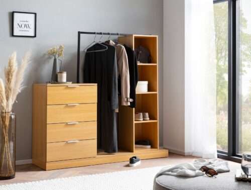 Garderobe Eiche-Dekor 145x136x40 cm Flurgarderobe Modern Kompaktgarderobe für Schuhe Jacken – Bild 3
