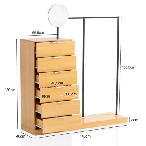 Garderobe Eiche-Dekor 145x165x40 cm Flurgarderobe Modern Kompaktgarderobe für Schuhe Jacken – Bild 4