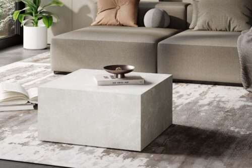 Couchtisch MONOBLOC 60x60x30 cm in Stein-Optik Sandfarben Design Wohnzimmertisch Cube Quadratisch – Bild 3