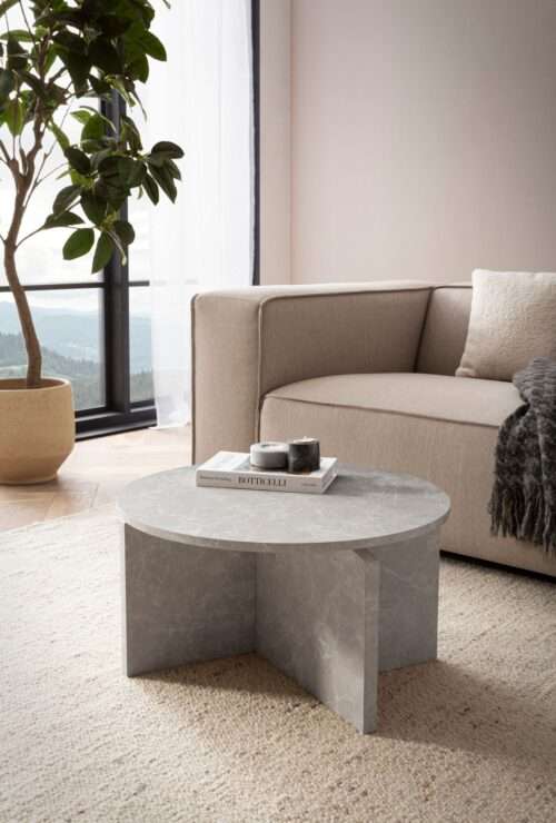 Couchtisch 60x60x33 cm Sandfarben Sofatisch in Stein-Optik Modern Design Wohnzimmertisch – Bild 3