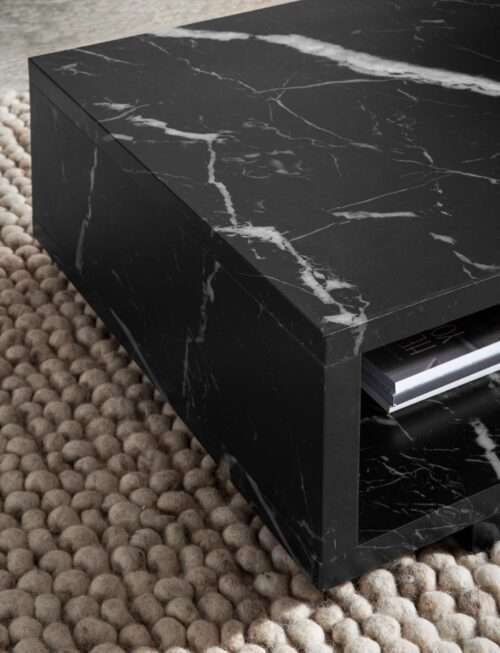 Couchtisch 100x50x25 cm Schwarz Sofatisch in Marmor-Optik Modern Design Wohnzimmertisch Rechteckig – Bild 5