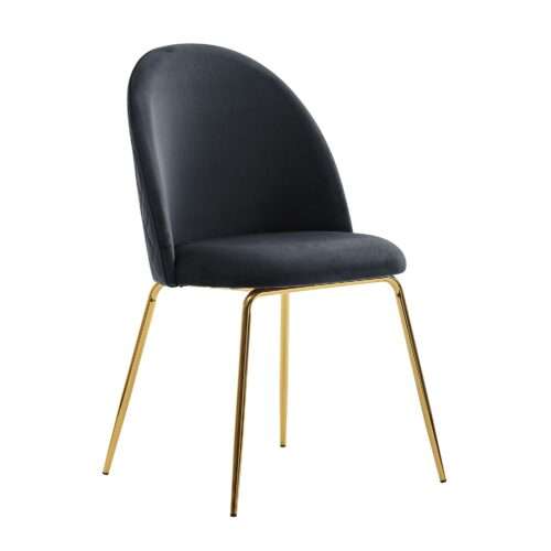 Design Esszimmerstuhl 2er Set Samt Schwarz Gepolstert Küchenstuhl Stoff mit goldenen Beinen – Bild 2