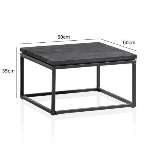 Couchtisch 60x60x35 cm Mango Massivholz / Metall Schwarz Sofatisch Quadratisch – Bild 4
