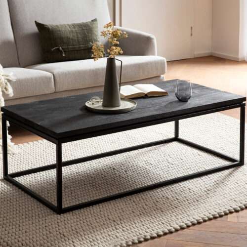 Couchtisch 120x60x40 cm Mango Massivholz / Metall Schwarz Sofatisch Rechteckig – Bild 2