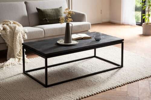 Couchtisch 120x60x40 cm Mango Massivholz / Metall Schwarz Sofatisch Rechteckig – Bild 3