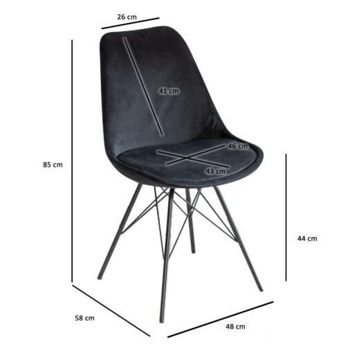 Esszimmerstuhl 2er Set Samt Schwarz Küchenstuhl mit schwarzen Beinen Schalenstuhl – Bild 4