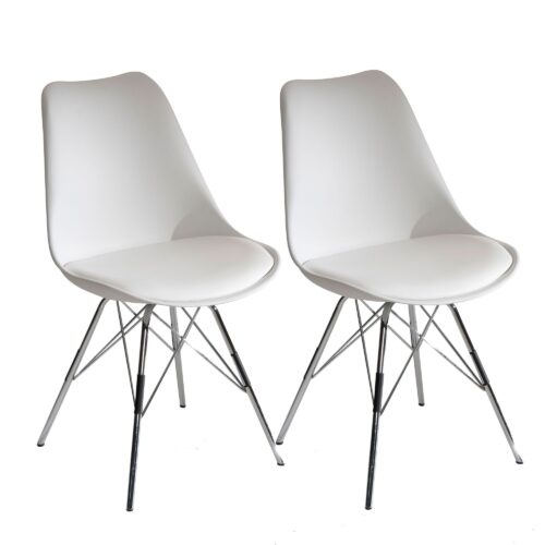 Esszimmerstuhl 2er Set Weiß Küchenstuhl Kunststoff mit silbernen Beinen