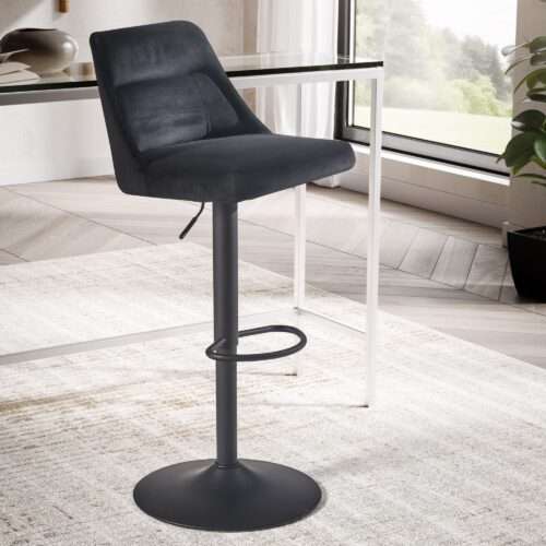 Barhocker Samt Schwarz Hocker mit Lehne 86 - 106 cm Küchenhocker Höhenverstellbar Modern 100 kg – Bild 2