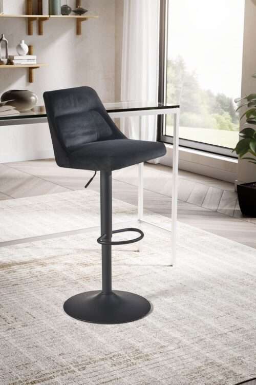 Barhocker Samt Schwarz Hocker mit Lehne 86 - 106 cm Küchenhocker Höhenverstellbar Modern 100 kg – Bild 3