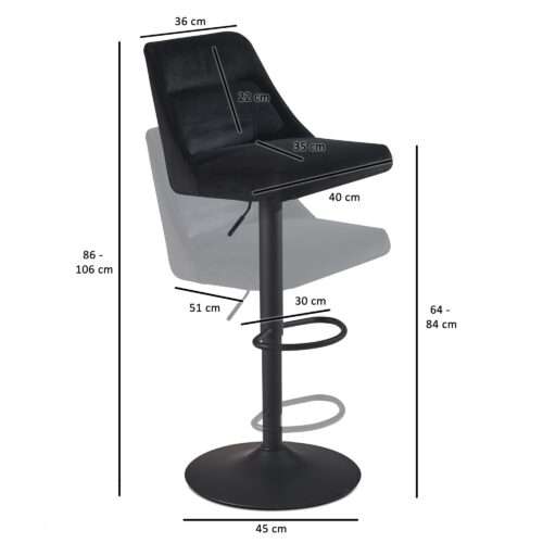 Barhocker Samt Schwarz Hocker mit Lehne 86 - 106 cm Küchenhocker Höhenverstellbar Modern 100 kg – Bild 4