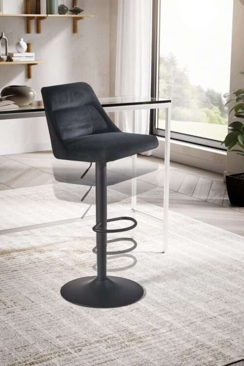 Barhocker Samt Schwarz Hocker mit Lehne 86 - 106 cm Küchenhocker Höhenverstellbar Modern 100 kg – Bild 5