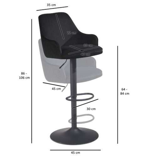 Barhocker Samt Schwarz Hocker mit Lehne 86 - 106 cm Küchenhocker Höhenverstellbar Modern 100 kg – Bild 4