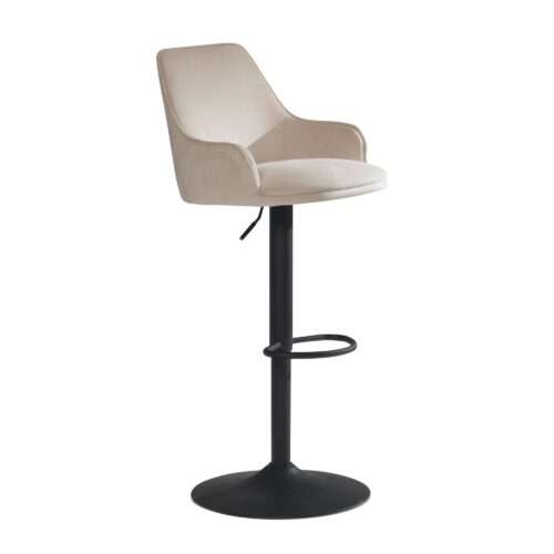 Barhocker Samt Beige Hocker mit Lehne 86 - 106 cm