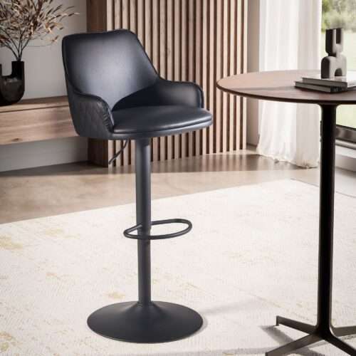 Barhocker Kunstleder Schwarz Hocker mit Lehne 86 - 106 cm Küchenhocker Höhenverstellbar Modern 100 kg – Bild 2