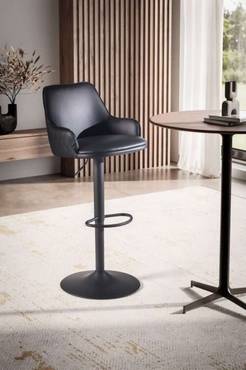 Barhocker Kunstleder Schwarz Hocker mit Lehne 86 - 106 cm Küchenhocker Höhenverstellbar Modern 100 kg – Bild 3
