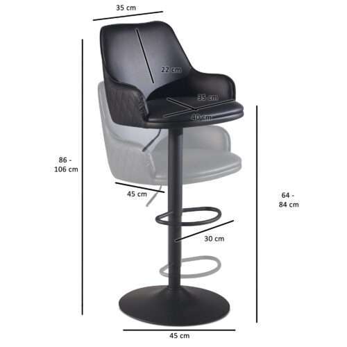 Barhocker Kunstleder Schwarz Hocker mit Lehne 86 - 106 cm Küchenhocker Höhenverstellbar Modern 100 kg – Bild 4