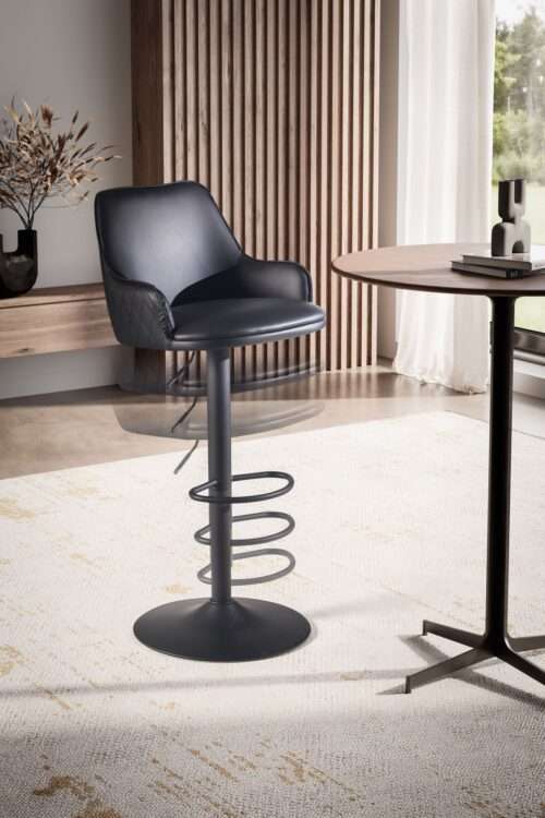 Barhocker Kunstleder Schwarz Hocker mit Lehne 86 - 106 cm Küchenhocker Höhenverstellbar Modern 100 kg – Bild 5