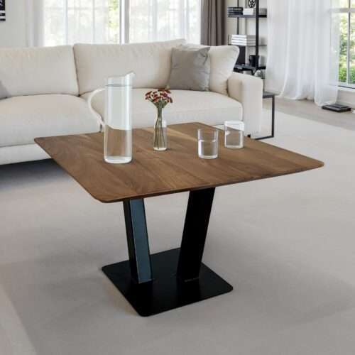 Couchtisch 60x60x40 cm Akazie Massivholz Metall Sofatisch Quadratisch – Bild 2
