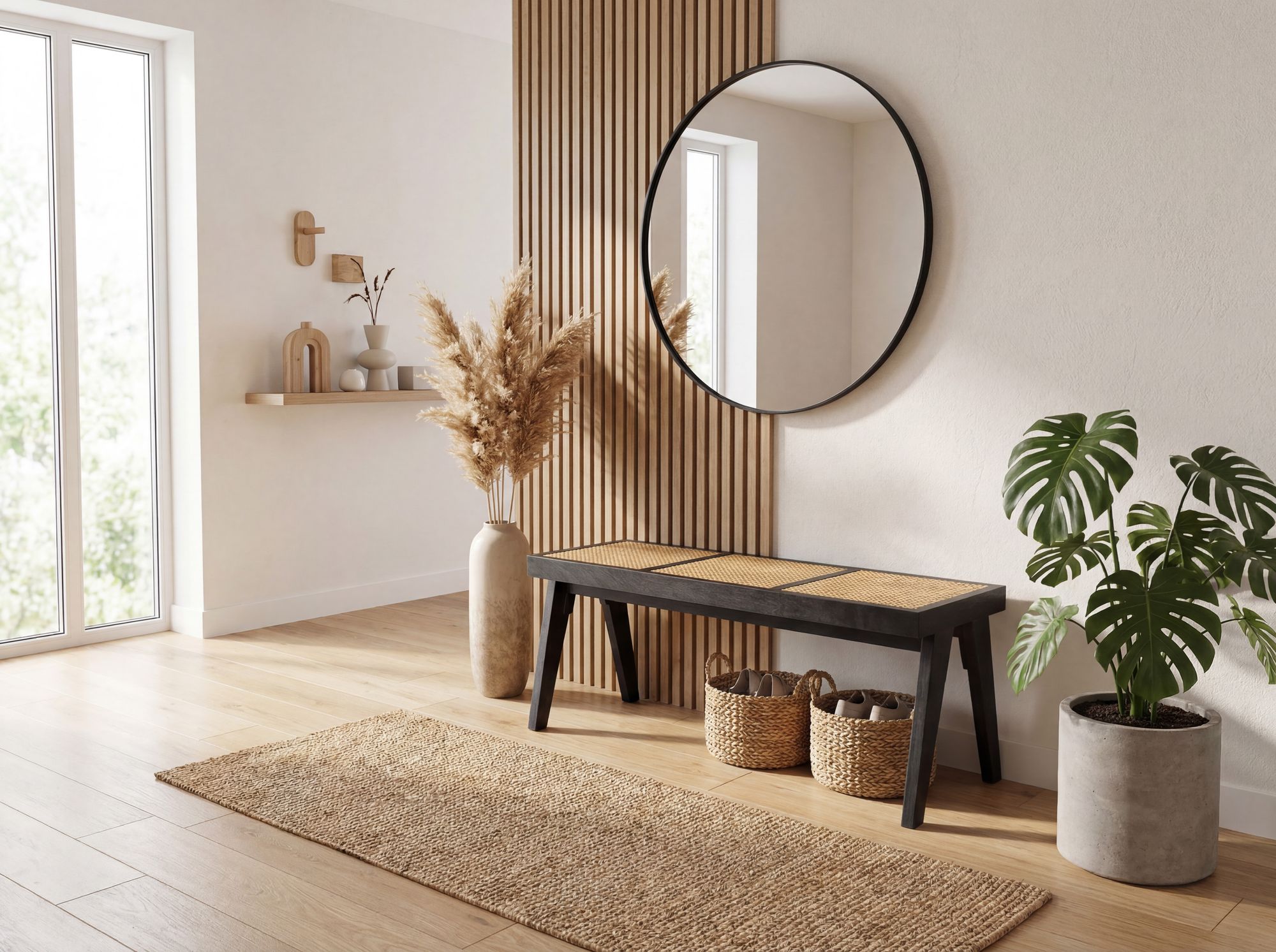 Sitzbank Rattan Akazie Massivholz 120cm Schwarz - Design Holzbank Wiener – Bild 3