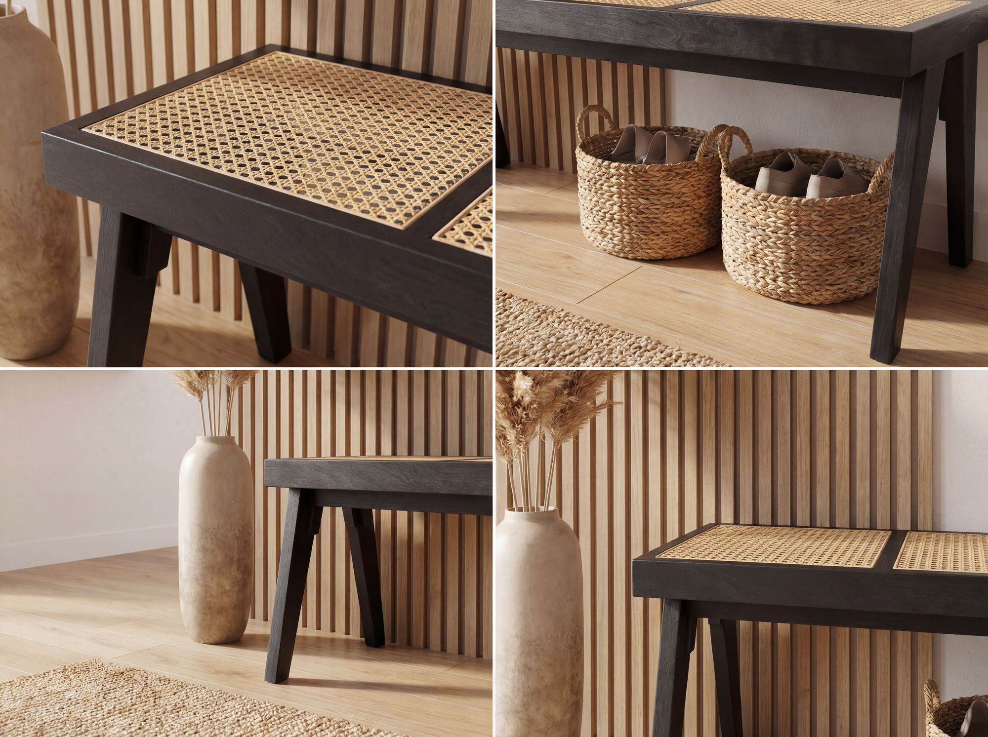 Sitzbank Rattan Akazie Massivholz 120cm Schwarz - Design Holzbank Wiener – Bild 5