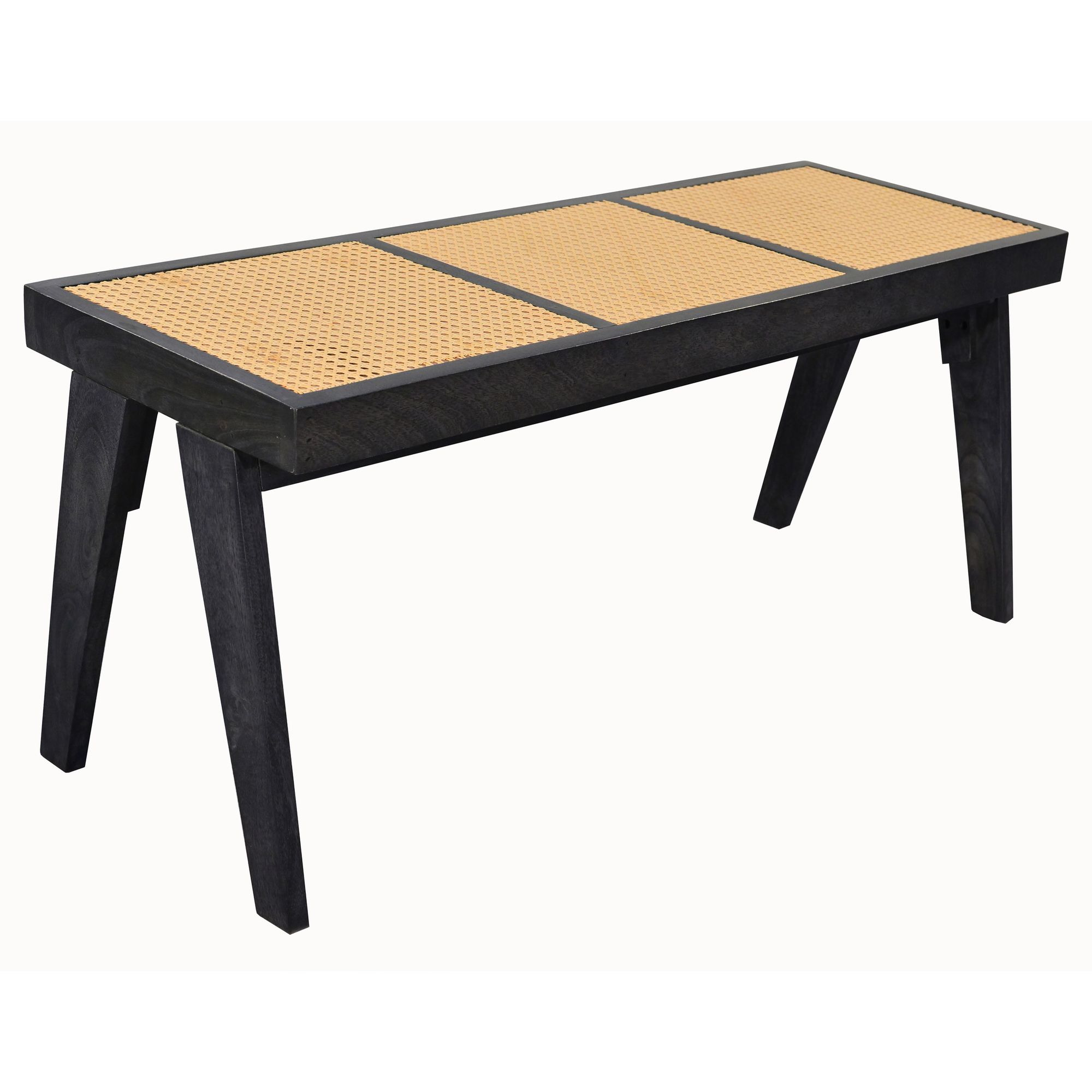 Sitzbank Rattan Akazie Massivholz 120cm Schwarz - Design Holzbank Wiener – Bild 7