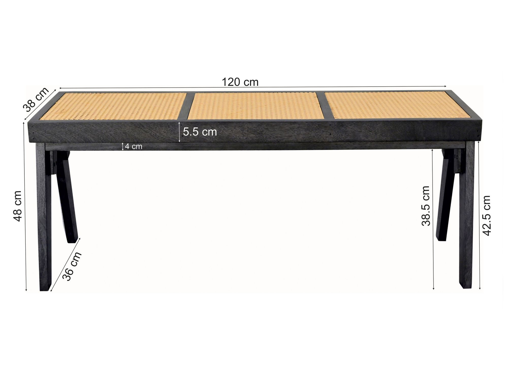 Sitzbank Rattan Akazie Massivholz 120cm Schwarz - Design Holzbank Wiener – Bild 4