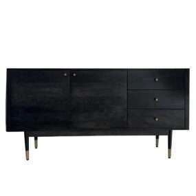 Sideboard 160x81x42 cm Akazie Massivholz Kommode Schwarz Hoher Kommodenschrank Modern Standschrank