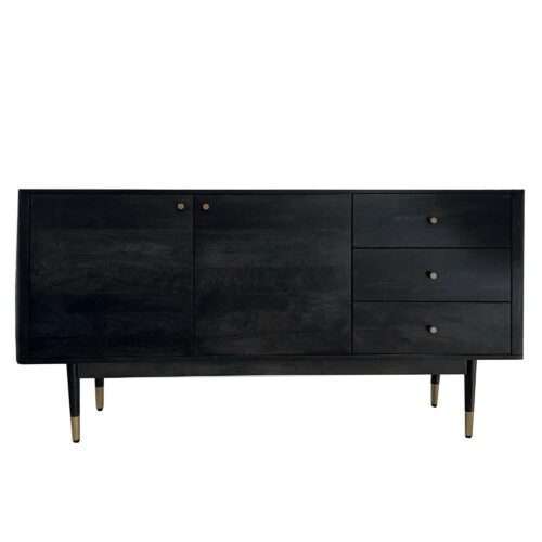 Sideboard 160x81x42 cm Akazie Massivholz Kommode Schwarz – Bild 7